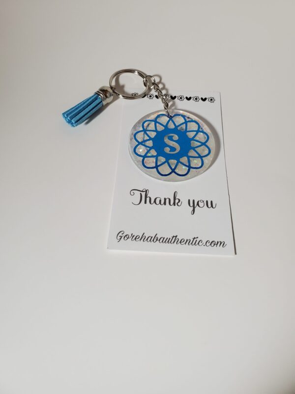 Letter S Acrylic Keychain with Blue Tassel