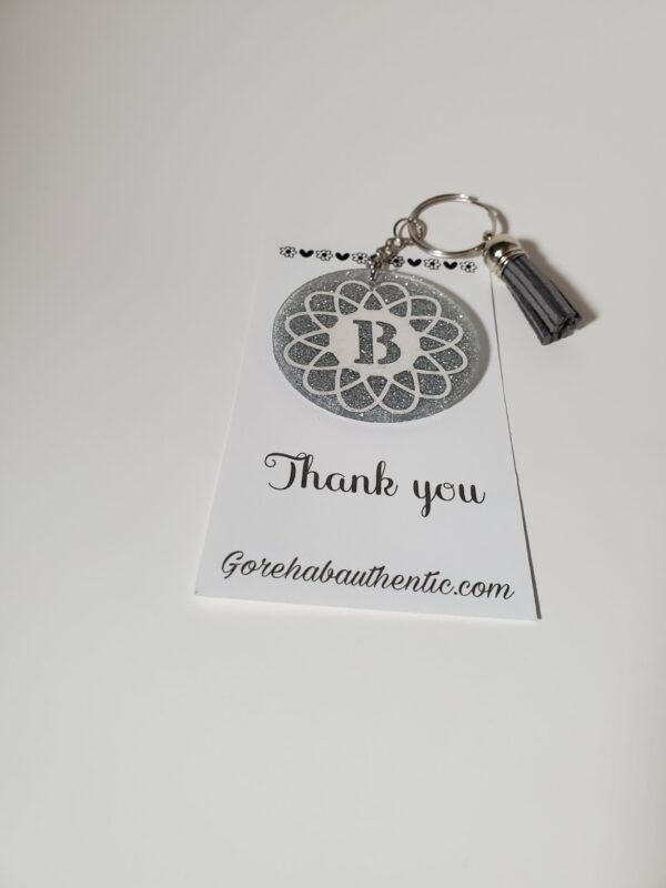 Letter B Keychain with Gray Tassel