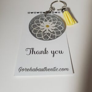 Silver Flower Acrylic Keychain with Yellow Tassel