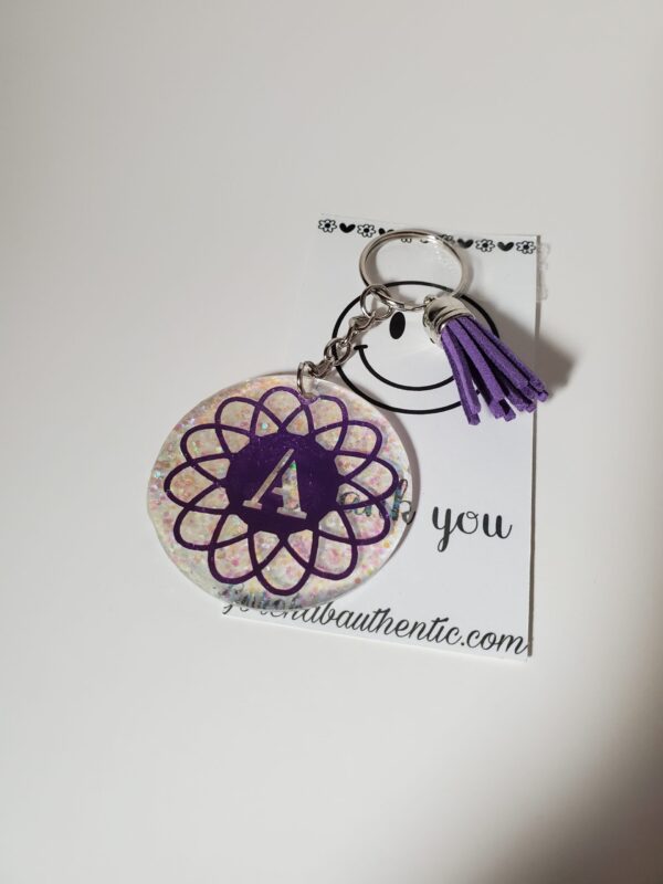 Purple Letter A Keychain with Tassel - Image 2