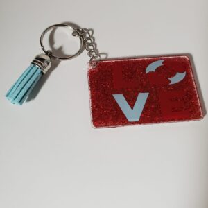 LOVE Acrylic Keychain with Blue Tassel