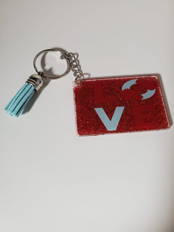 LOVE Acrylic Keychain with Blue Tassel