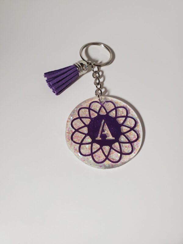 Purple Letter A Keychain with Tassel