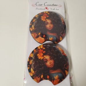 Autumn Black Girl Car Coasters