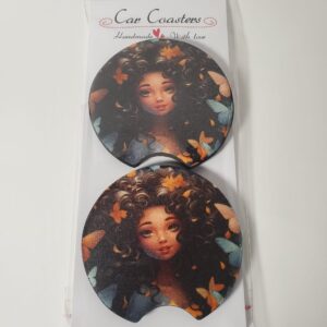 Black Girl Butterfly Car Coasters