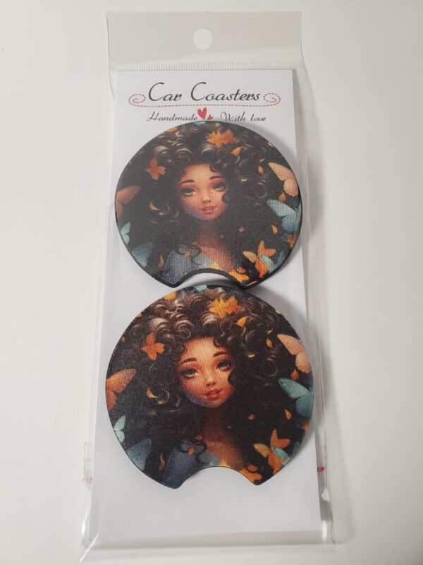 Black Girl Butterfly Car Coasters
